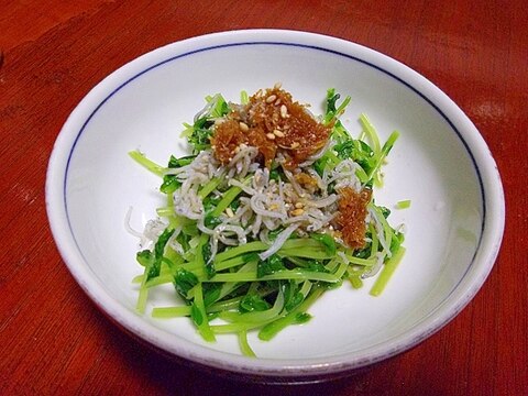 豆苗とじゃこの生姜醤油がけ